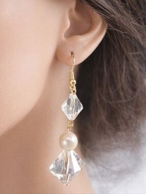 Clear Twisted Bead Drop Earrings w/ Off-White Accent Modern Statement Dangle